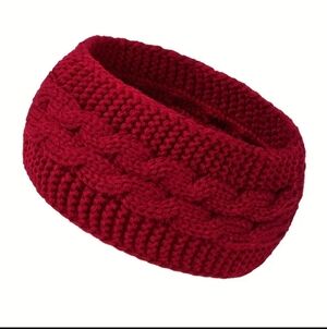 Knitted Thick Warm Wide Edge Headband, Red Burgundy